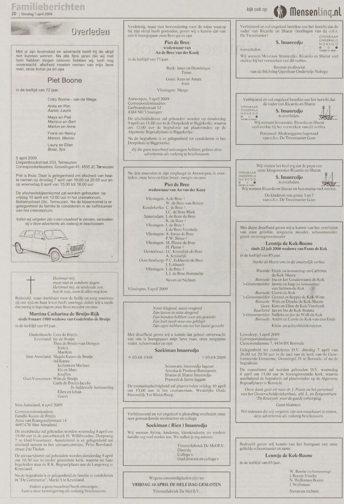 Overlijdensadvertentie Martina Catharina 2009