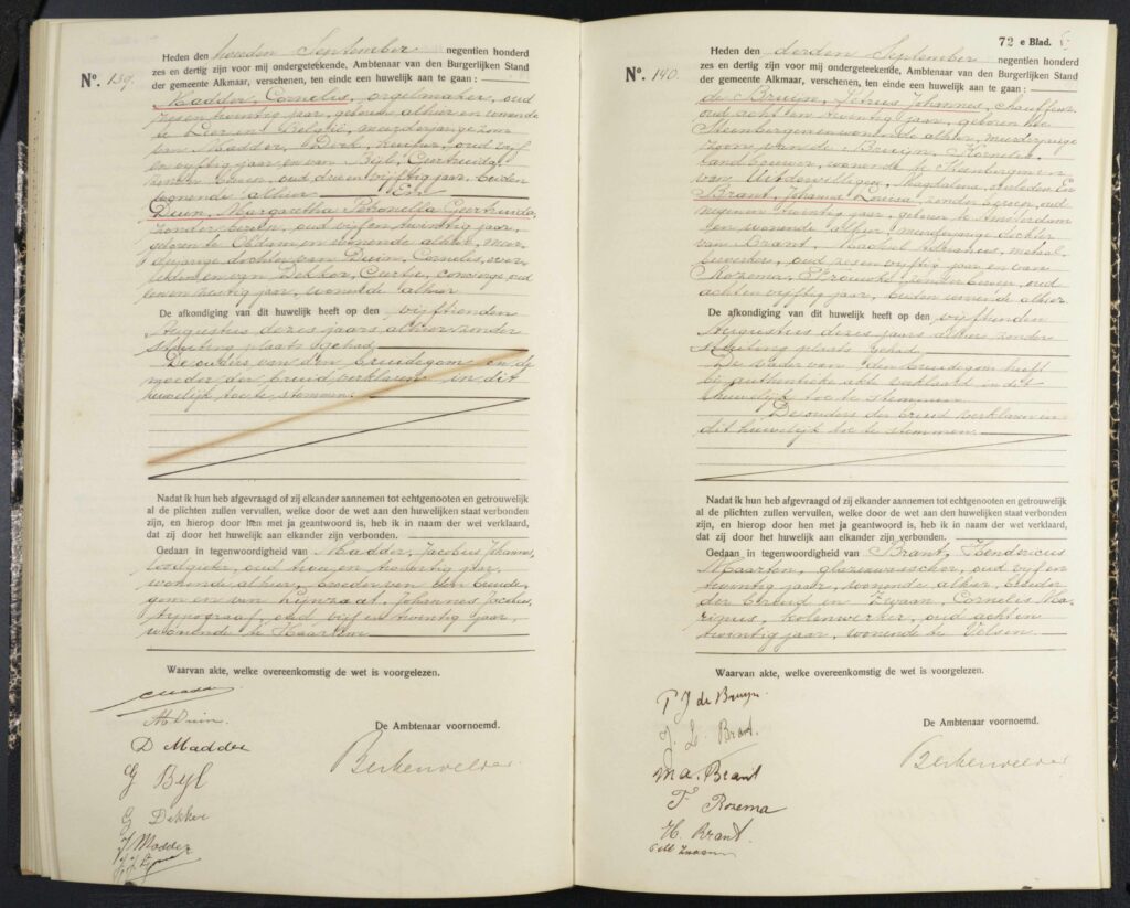 Registratie trouwen Petrus Johannes de Bruijn en Johanna Louisa Brant 1936