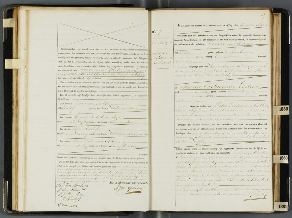 Registratie trouwen Gerard de Bruijn en Maria Catharina Lodiers 1858