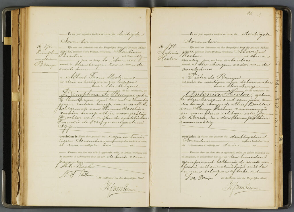 Registratie overlijden Dimphna de Bruijn in 1907