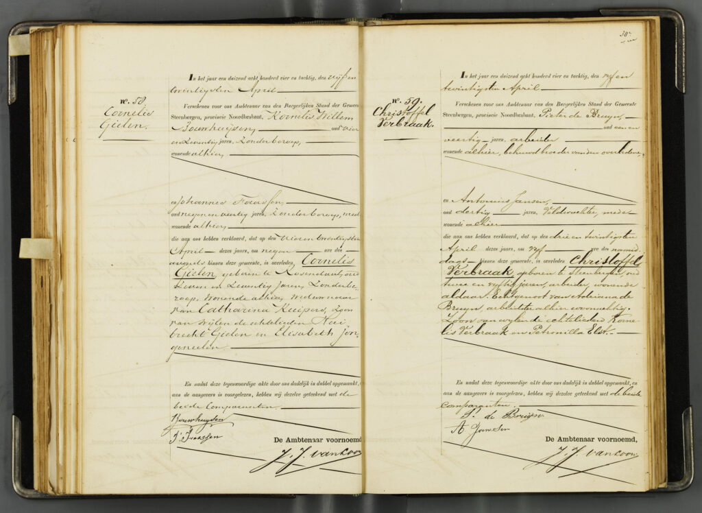 Registratie overlijden Christoffel Verbraak in 1884