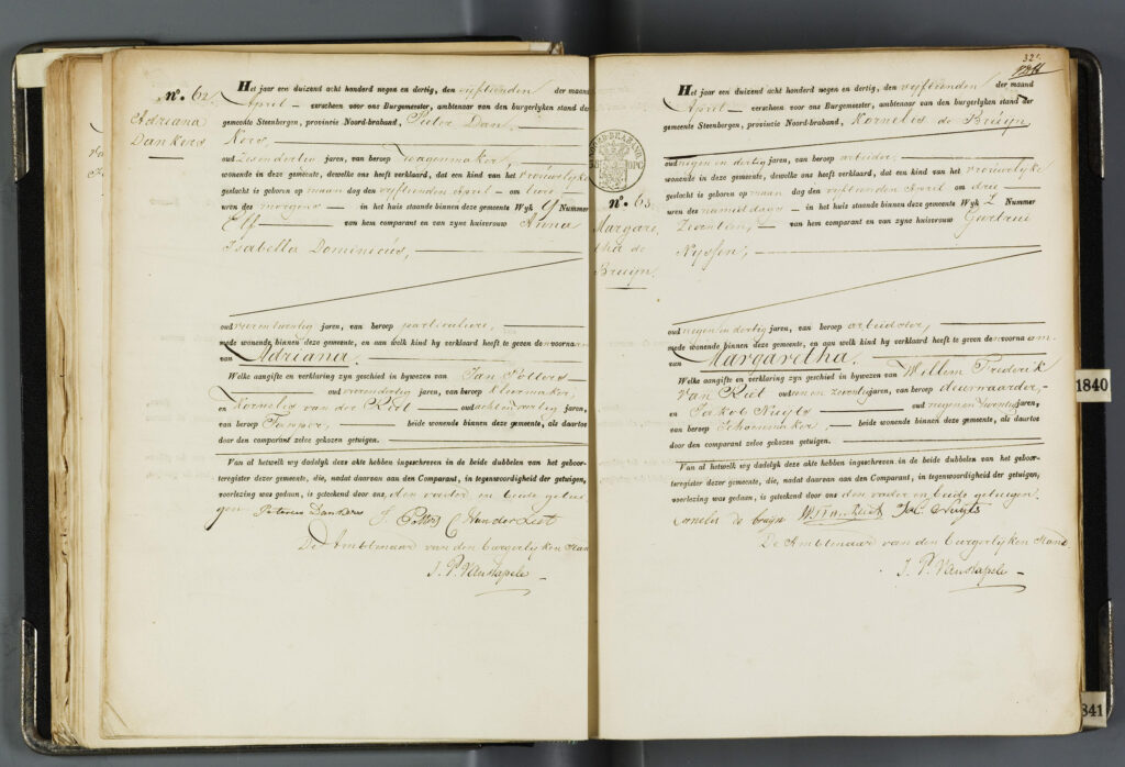 Registratie geboorte Margaretha de Bruijn in 1839