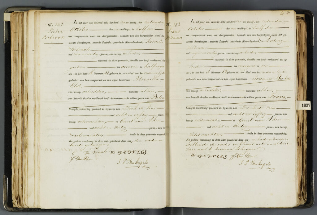 Registratie geboorte Pieter Verbraak in 1836 met vermelding van ouders