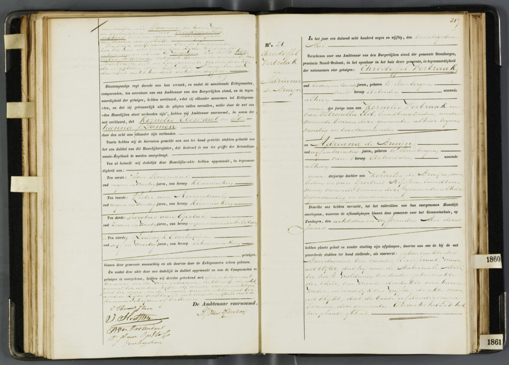 Registratie trouwen Adriana de Bruijn en Christoffel Verbraak 1859