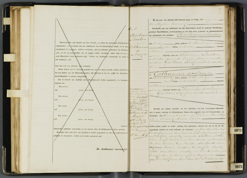 Registratie huwelijk Catharina en Christiaan in 1869