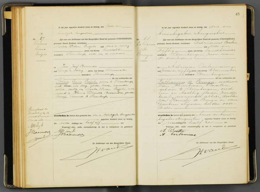 Registratie overlijden Catharina de Bruijn in 1927