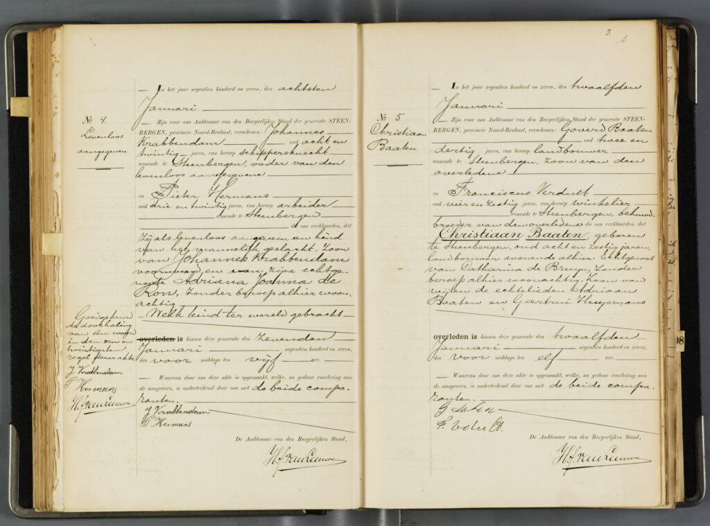 Registratie overlijden Christiaan Baaten in 1907